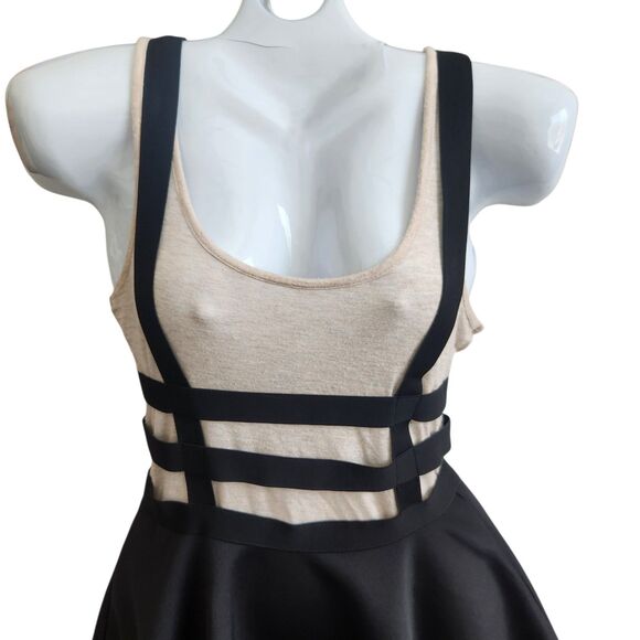 Goth Elastic Cage Black Mini Skater Skirt-Exposed Zip-Suspenders-S-Punk-Grunge - Picture 2 of 10
